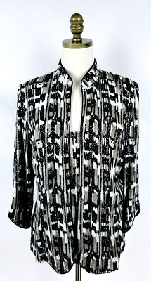 Alex Evenings 2pc Women's Size L Glitter Jacket and Tank Top Set Black White Ta