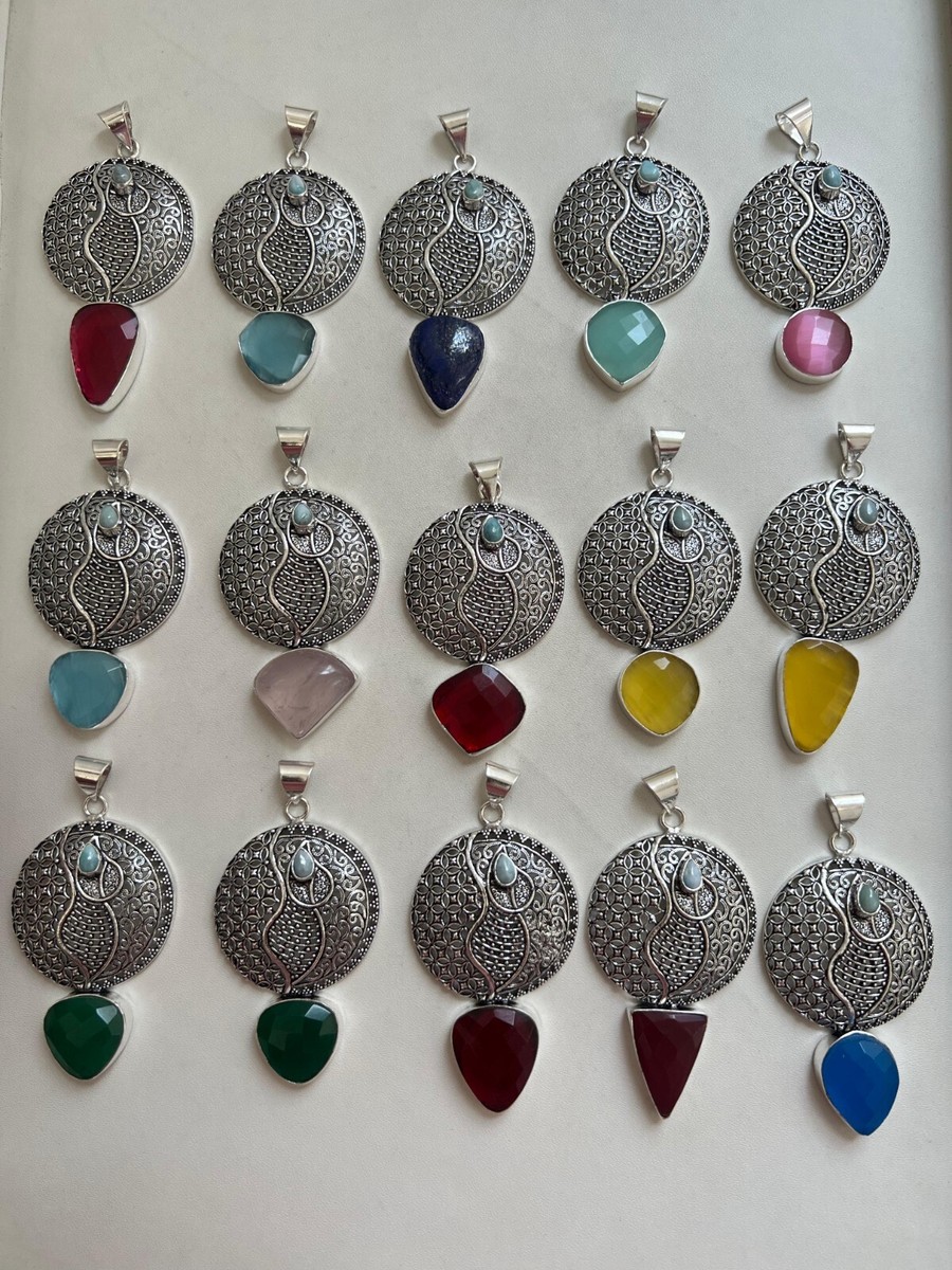 Mix Gemstone 925 Silver plated Handmade Pendant wholesale Lot 15