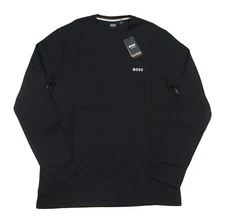 Hugo Boss Men's Black Waffle Knit Crew-Neck Long Sleeve Lounge T-Shirt