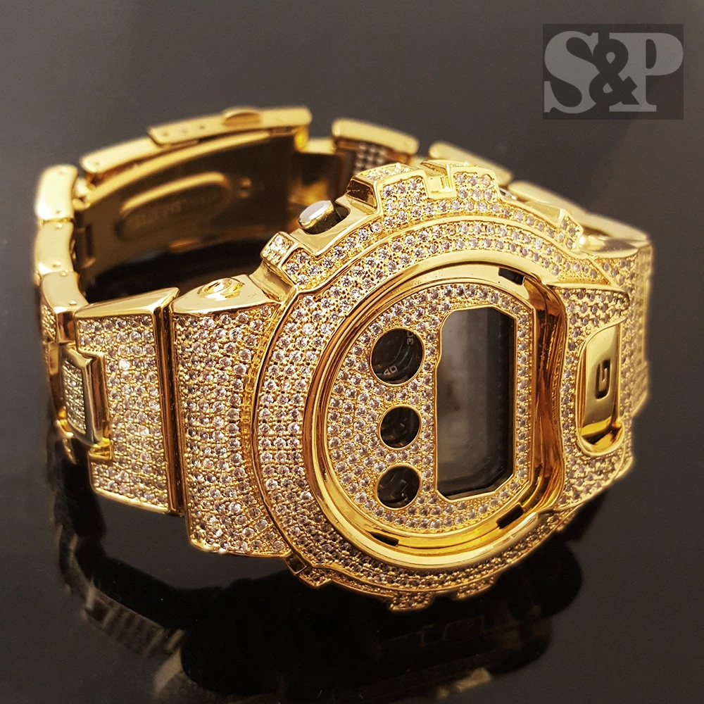 Men Iced Simulated Diamond Authentic DW6900 Gold Brass Custom G