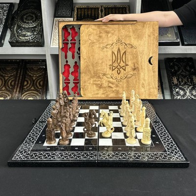 Acrylic Stone Chess Set with Unique Chess Pieces, Stylized Backgammon Board
