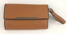 Wristlet Wallet Clutch Purse Faux Brown Leather