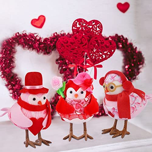 Valentine's Day Tabletop Decor, Set of 3 Valentines Decorations Red