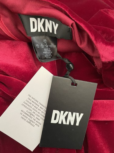DKNY Women’s Size 14 Red Burgundy Tie Velvet Long Sleeve Surplice Neckline Midi - Picture 7 of 8
