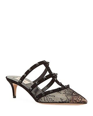 New Valentino Garavani Rockstud 50mm Lace Caged Mules Black New Valentino Garavani Rockstud 50mm Lace Caged Mules Black