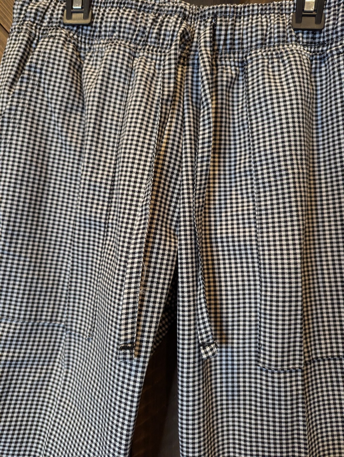 Chef Works Drawstring Pants Small Pockets Black White Check NEW with TAG