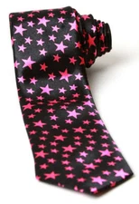 Trendy Skinny Tie - Black with Pink Stars