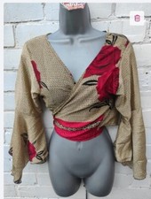 ??Tie top wrap over kimono sleeve free 70s people hippy boho Recycled sari fabri