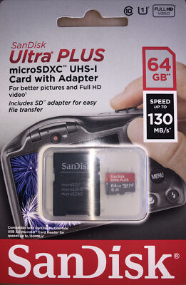 NEW SanDisk Ultra Plus A1 64GB MicroSDXC UHS-I Memory Card w/Adapter HD Video