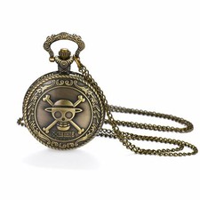 Antique Bronze Tone Skull Crossbones Quartz Pocket Watch Necklace Chain Gift