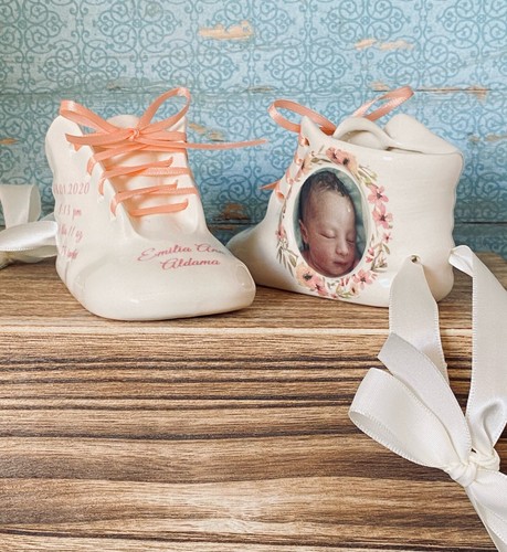 Personalized Photo Porcelain Bright White Baby Shoe Bootie Keepsake Newborn - Picture 9 of 10