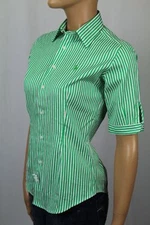 Ralph Lauren Green Striped Slim Fit Blouse Shirt NWT