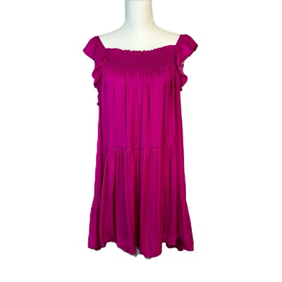 Intimately Free People Mini Shift Dress Size L Cap Sleeve Smocked Ruffle  Pleats