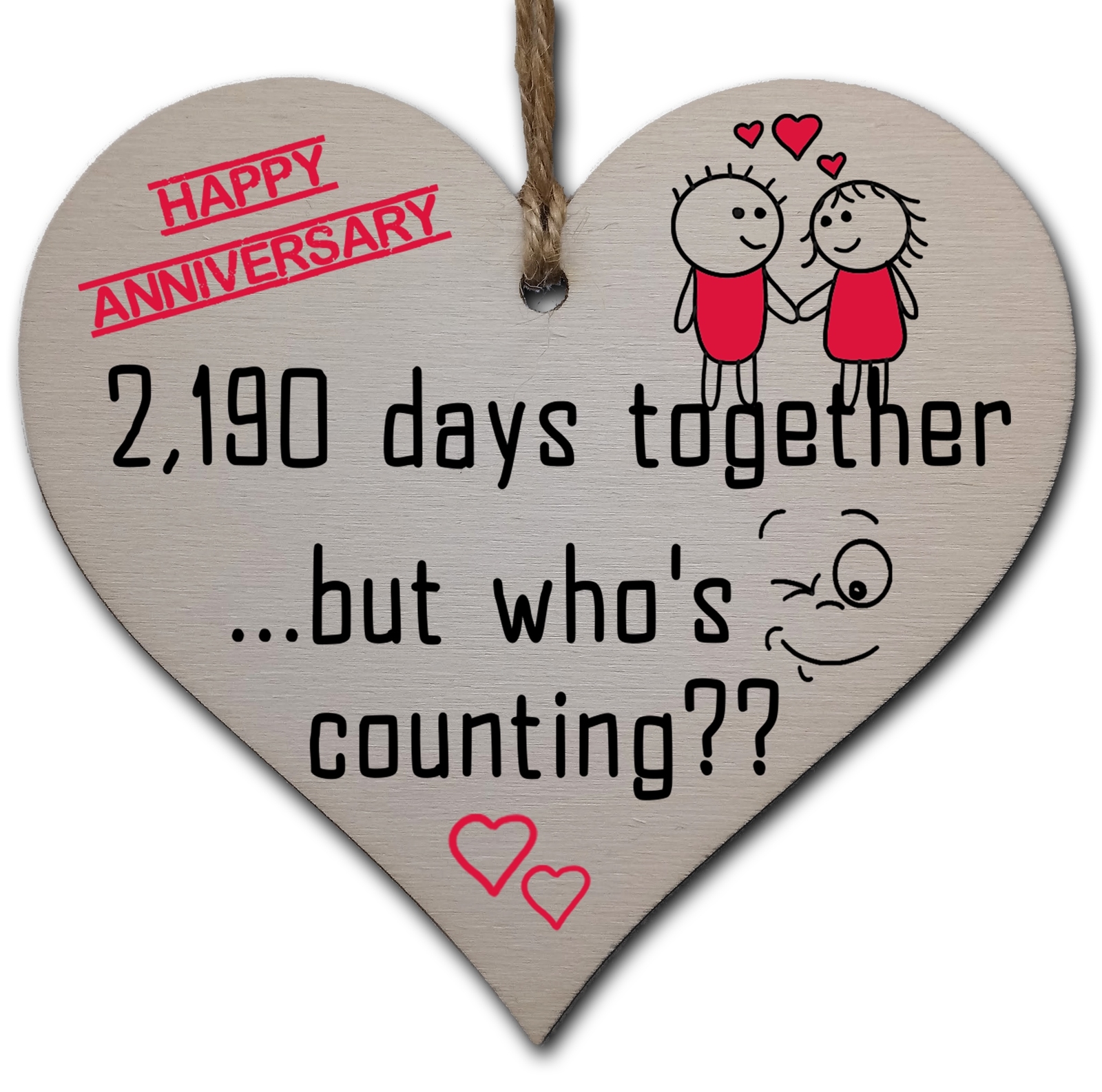 Handmade Wooden Hanging Heart Plaque Gift to Celebrate 6th Wedding Anniversary H