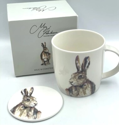 Meg Hawkins Hare Mug And Coaster Set UK