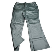 Belle by Kim Gravel Rebellious Coated Flared Pants Petite 16P Sz Green w Pockets