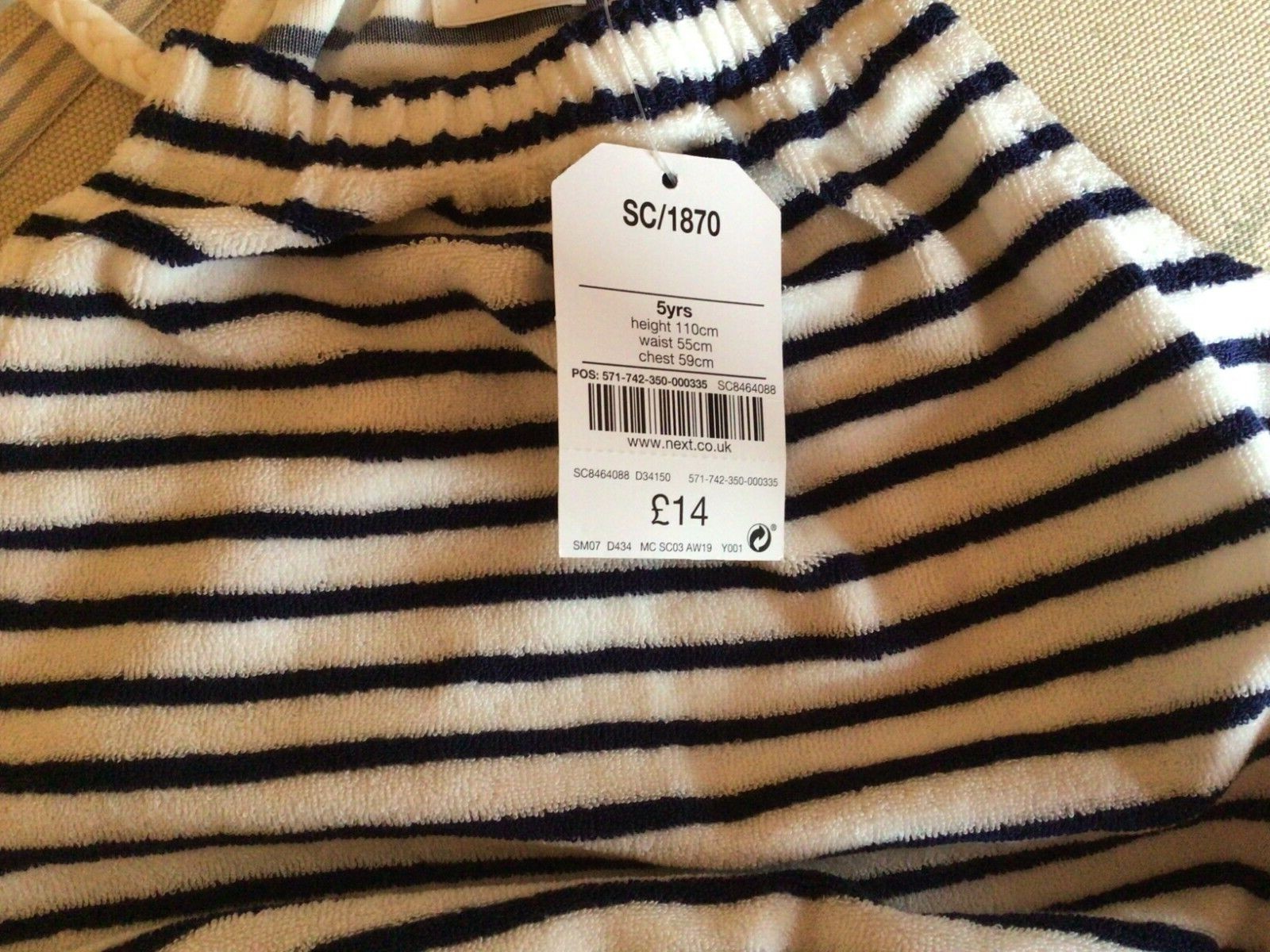 Brand New With Tags Next Black and White Striped Dress Age 5 Years RRP £14.00 image 3