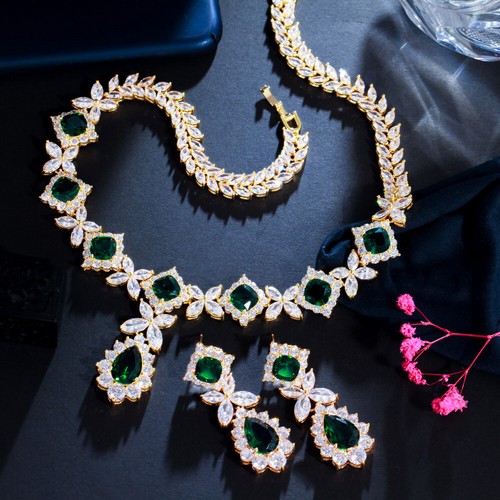 2pcs Crystal Zircon Wedding Party Necklace Earrings for Women Bridal Jewelry Set - Picture 51 of 476