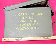 Vintage US Military Steel Ammo Box  100 Cartridges Cal. 50 Link M9 M33 TRACER
