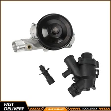 Water Pump w/ Oil Cooler Connector / Thermostat Kit For Jaguar F-Pace F-Type