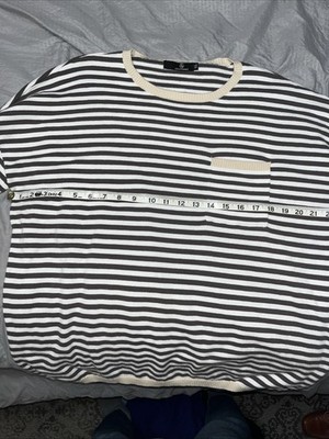 Lillusory Women's Green Striped Pocket Sweater Contrast Trim Crew Neck XL Cotton