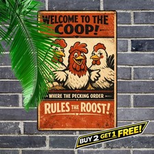 Retro Chicken Coop Cluckin Crazy Tin Sign Funny Farmhouse Decor 8x12