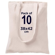 Natural Cotton Reusable Tote Bags 10 Pack 15x16 Inch Eco-Friendly Canvas UK