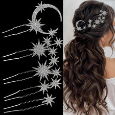 5 Pcs Celestial Crystal Bridal Hair Pins Set, Star  Moon Rhinestone Hair Access