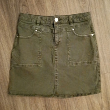 UNIONBAY Women's Green Solid Denim Mini Skirt Button Closure Pockets Size 6