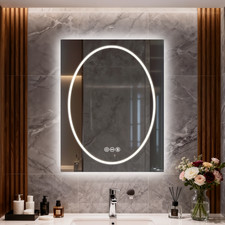 Anti-Fog Bathroom Mirror 3 Colors Lighted Vanity Mirror Front Backlit Dimmable