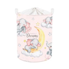 Sleeping Elephant Kid Laundry Basket Pink Baby Girls Clothes Hamper for Nurse...