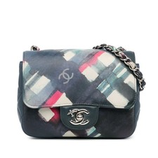 Chanel Mini Square Classic Calfskin Airline Flap Women Blue One Size