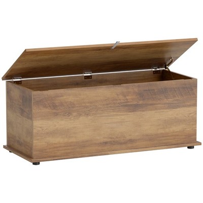 HOMCOM Aufbewahrungstruhe mit Deckel, 113L Aufbewahrungsbox, braune Holzmaserung