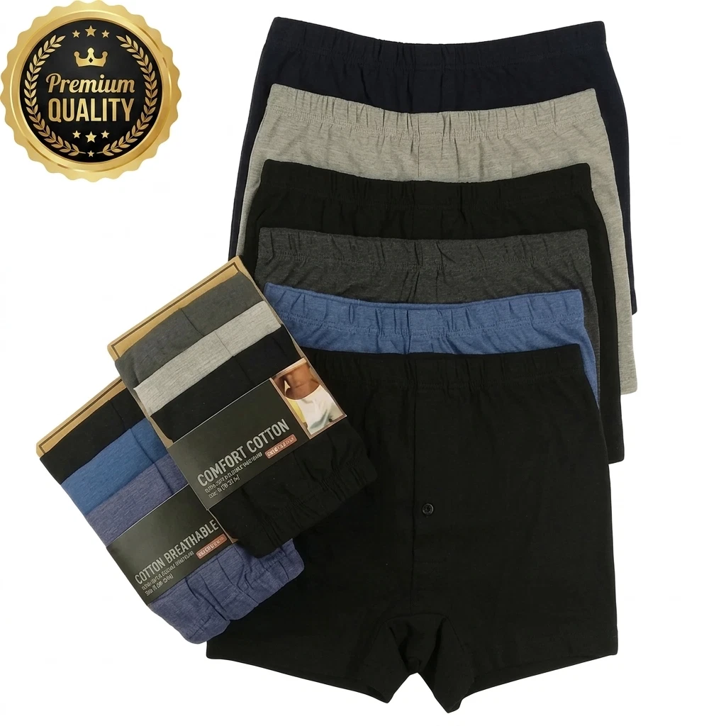 6 Pairs Mens Plain Boxer Underwear Classic Cotton Rich Boxers Shorts