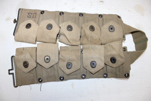 US Military WW2 Era M1 Garand Ammunition Cartridge Belt Enbloc Clip Pouch JK96