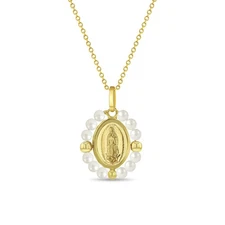14k Gold Our Lady of Guadalupe Shell Pearl Children's Pendant