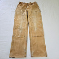 VTG Carhartt B01 BRN Double Knee Canvas Work Pants Distressed USA 34x34 32x33 