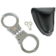 Hinged Style Handcuffs Double Lock Hand Cuffs With Leather Pouch 2 Keys Silver