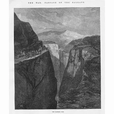 RUSSO-TURKISH WAR Troops in the Hainkioi Pass - Antique Print 1877