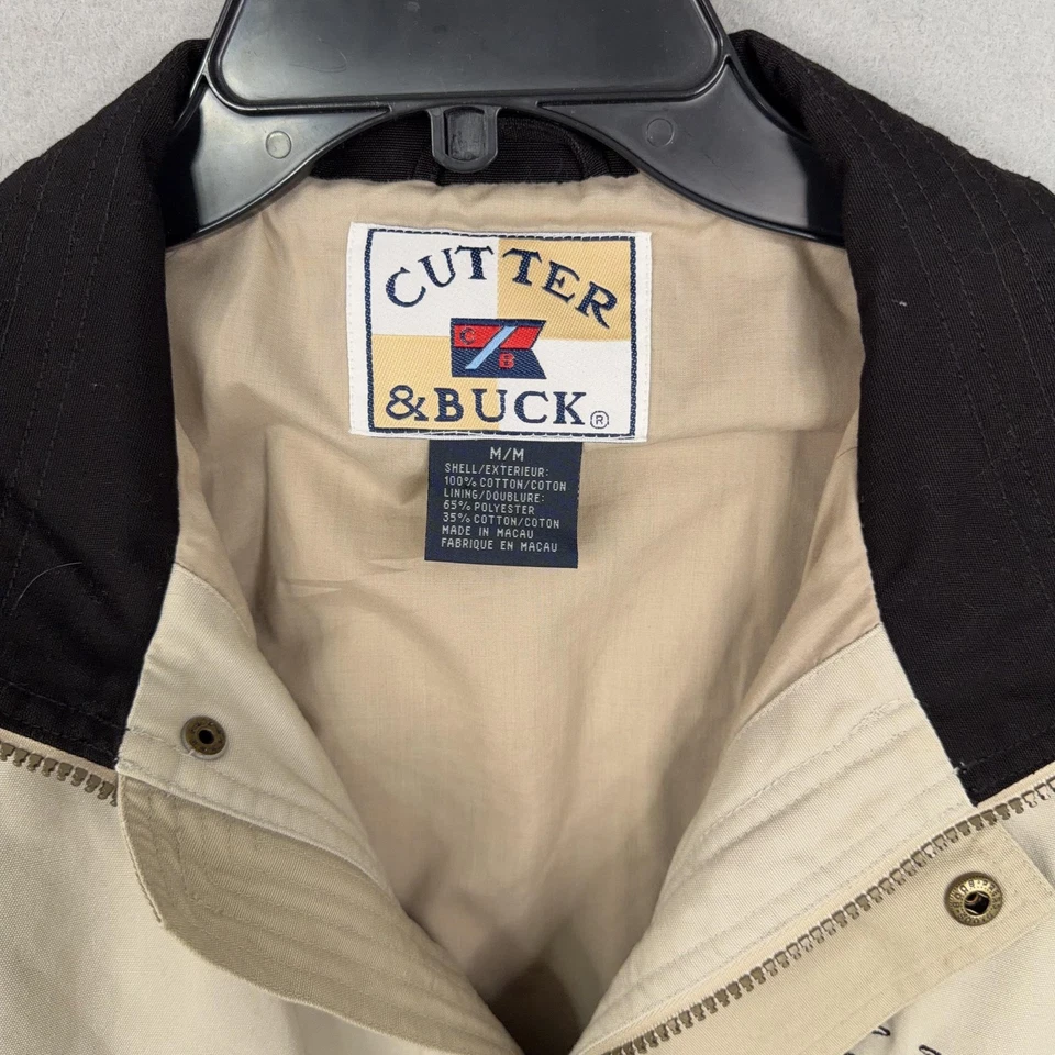 Vintage Cadillac Jacket Mens Medium Beige Bomber Zip Pockets Cutter & Buck Work - Image 4 of 4