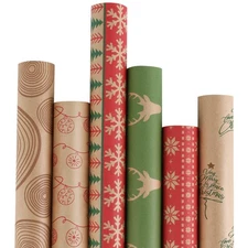 Christmas Wrapping paper - Brown Kraft Paper with Red and Green Pattern For -...