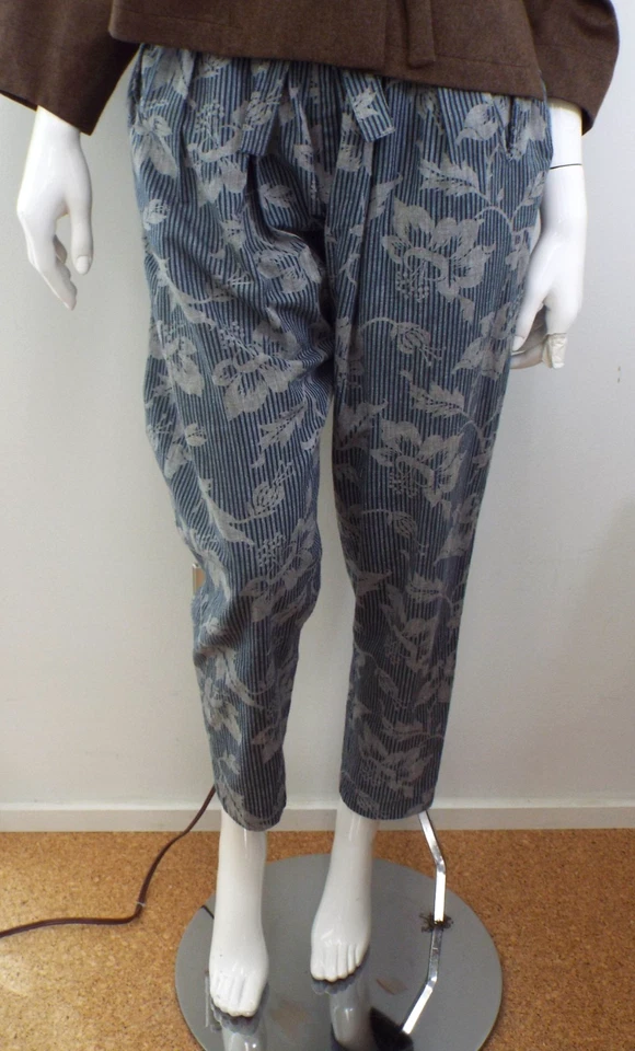 Vintage 1980s KENZO Cotton Harem Pants Set 38 Wrap Front Striped Floral Blue - Image 3 of 4