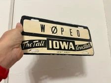VTG Iowa Tall Corn State Farm Advertising License Plate W0PEO Topper Booster