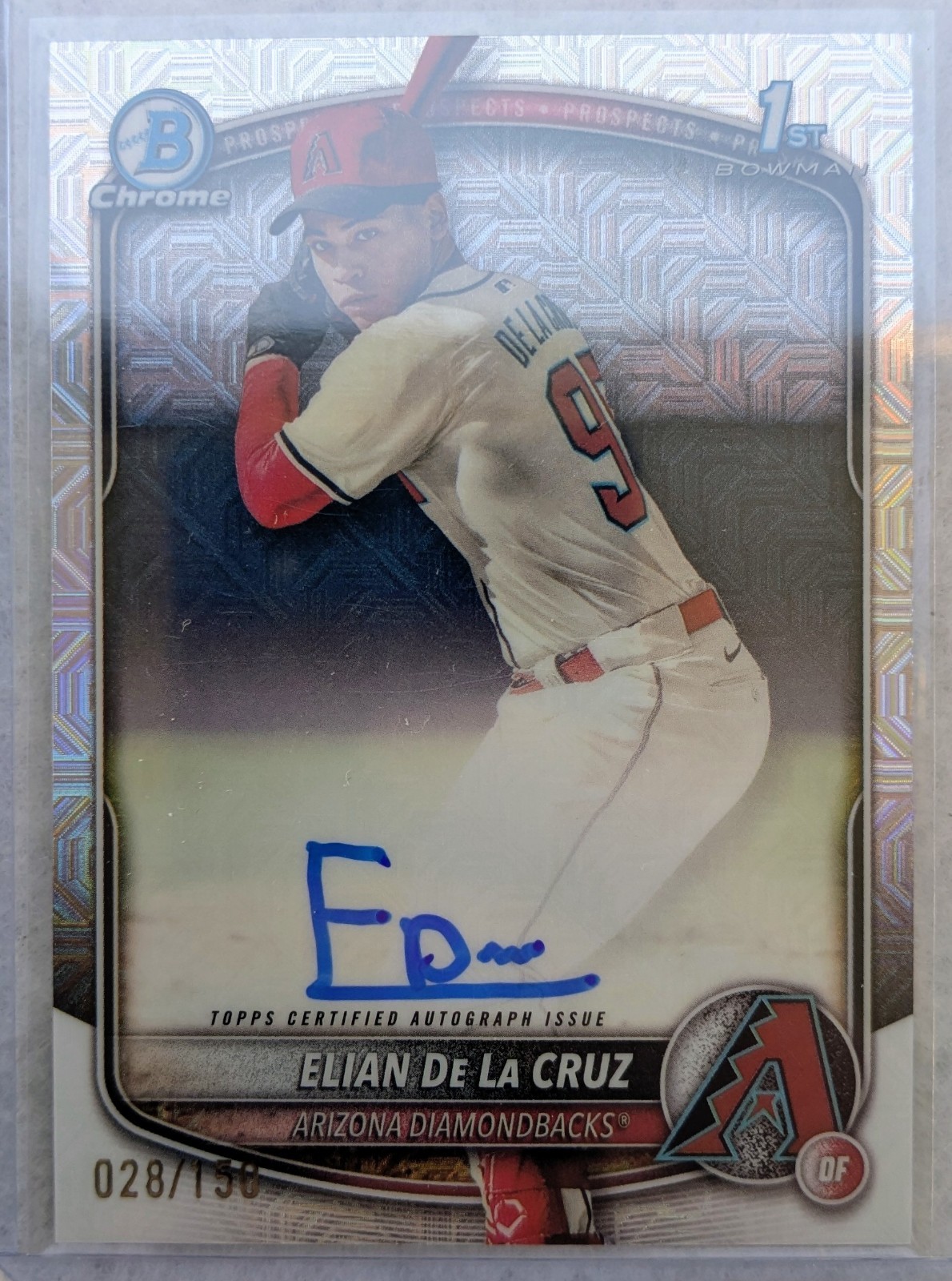 ELIAN DE LA CRUZ 2025 BOWMAN CHROME 1ST AUTO CHOICE HTA AUTO /150 AZ DIAMONDBACK