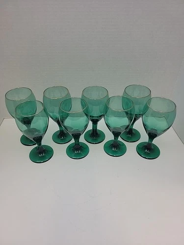 8-VTG Libby Green Tear Drop  Wine/Water Goblets ~ Good For Your Xmas Table