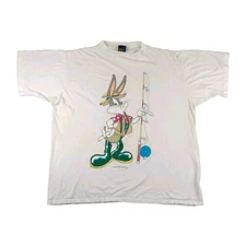 Vintage Bugs Bunny Shirt Mens XL White 90s Fishing Graphic Tee Sun Sportswear