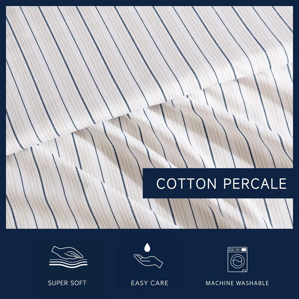 Juego de ropa de cama Nautica Beaux Stripe azul queen 100 algodón percal ropa de cama Foto 4 de 4
