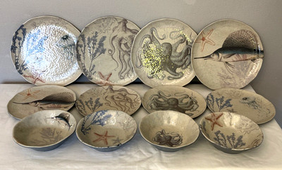 Marks and Spencer Sea Life Melamin Set 4 x 11'' Teller, 9'' Teller, 7'' Schüsseln