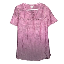 CJ Banks Top 1X Shirt Purple Aztec Ombré Short Sleeve Keyhole Scoop Neck Rayon