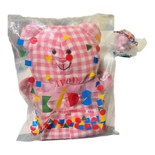Avon Gingham Teddy Bear Organizer Bag Pink Baby Girl Door Stop Decor Nursery Vtg